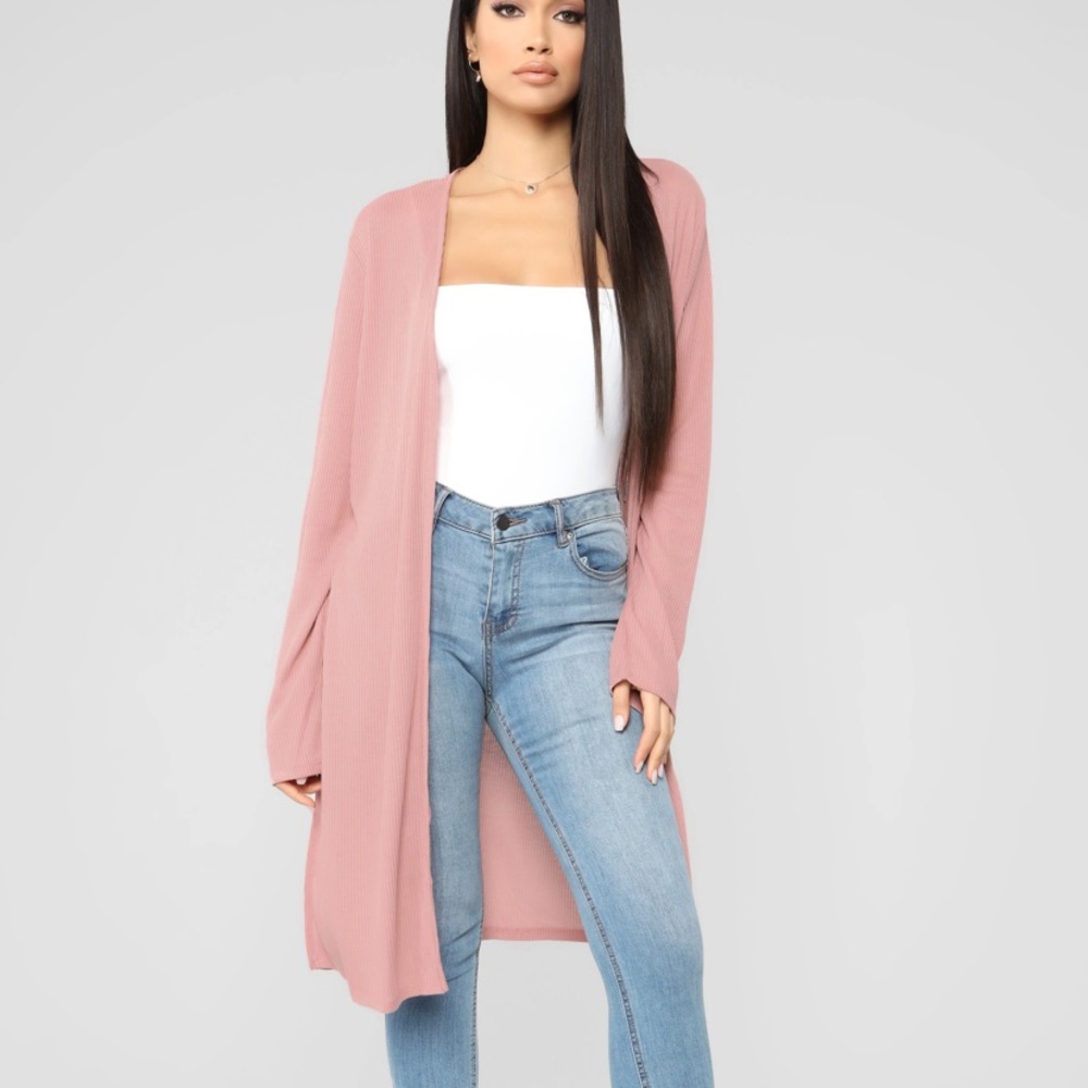 Fashion Nova Mauve Long Sleeve Ribbed Cardigan Size Large